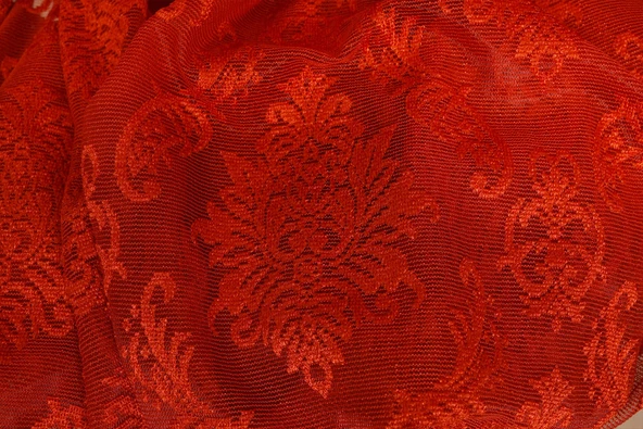 DAMAKS KIRMIZI  RENK TEK KANAT Hazır dikilmiş Pileli Fon Perde 300*260 cm - Resim 8