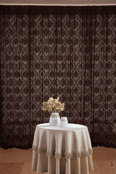 DAMAKS ACI KAHVE  RENK TEK KANAT Hazır dikilmiş Pileli Fon Perde 300*260 cm ürün görseli 1