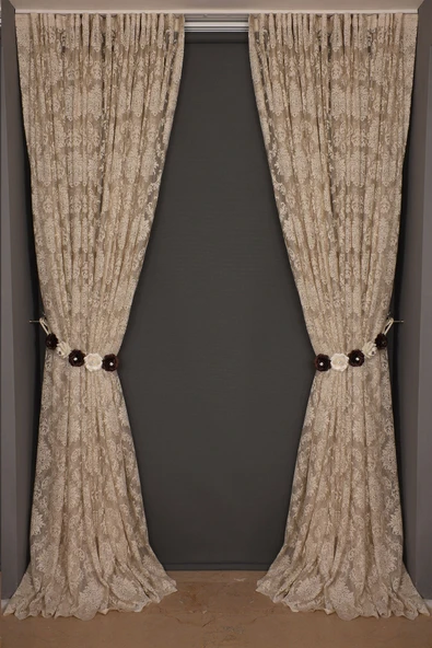 DAMAKS VİZON  RENK TEK KANAT Hazır dikilmiş Pileli Fon Perde 300*260 cm - Resim 2