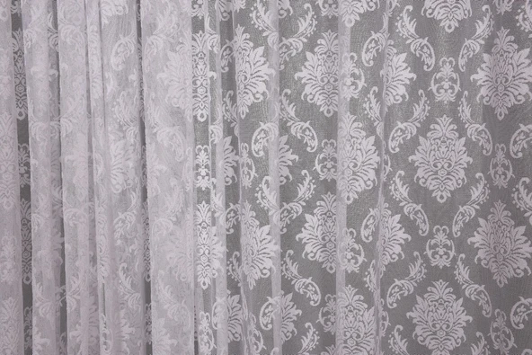 DAMAKS KIRIK BEYAZ  RENK TEK KANAT Hazır dikilmiş Pileli Fon Perde 300*260 cm - Resim 6