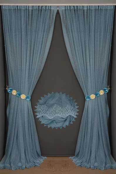 DAR ETEK MODEL MAVİ RENK TEK KANAT Hazır Pileli Fon Perde 300*260 - Resim 5