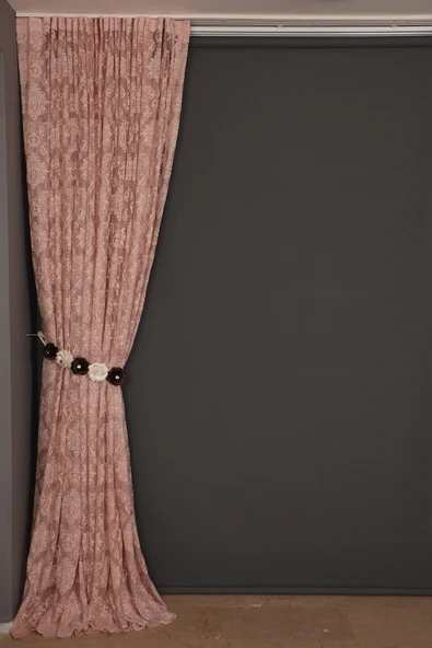 DAMAKS PUDRA  RENK TEK KANAT Hazır dikilmiş Pileli Fon Perde 300*260 cm - Resim 3