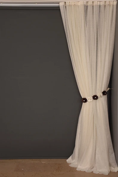 DAR ETEK MODEL KREM RENK TEK KANAT Hazır Pileli Fon Perde 300*260 - Resim 4