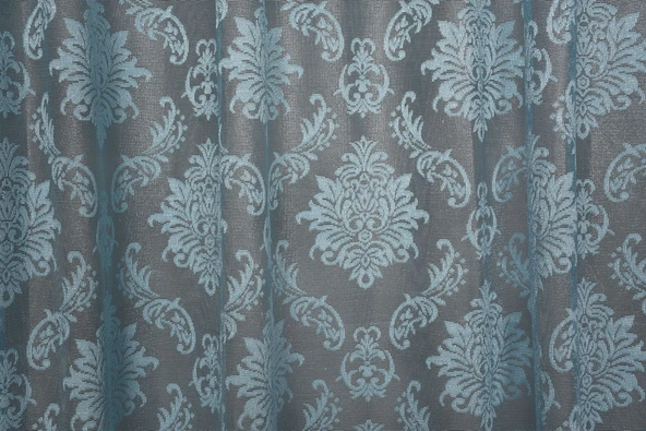 DAMAKS MAVİ  RENK TEK KANAT Hazır dikilmiş Pileli Fon Perde 300*260 cm - Resim 7