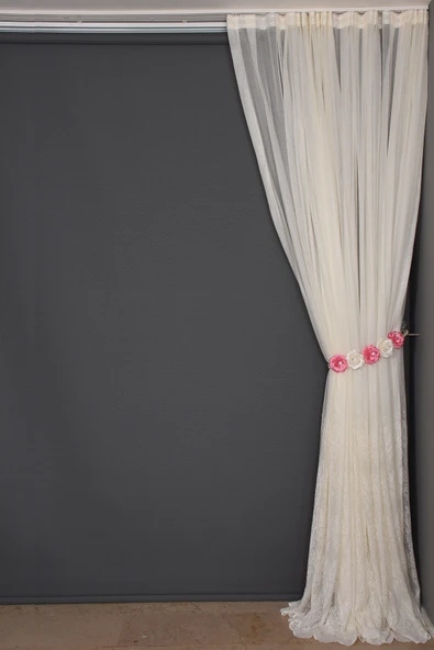 KÜÇÜK YAPRAK MODEL KREM RENK TEK KANAT Hazır Pileli Fon Perde 300*260 - Resim 4