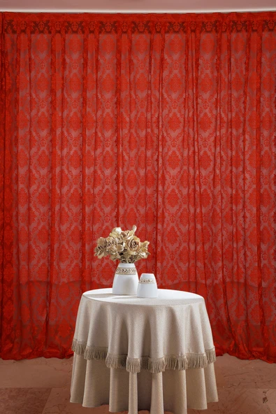 DAMAKS KIRMIZI  RENK TEK KANAT Hazır dikilmiş Pileli Fon Perde 300*260 cm ürün görseli