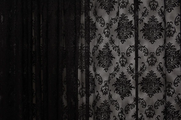 DAMAKS SİYAH  RENK TEK KANAT Hazır dikilmiş Pileli Fon Perde 300*260 cm - Resim 6