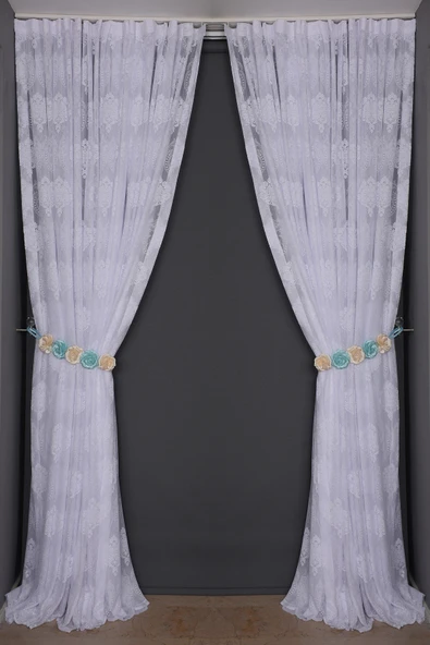 ÇERÇEVELİ DAMAKS KIRIK BEYAZRENK TEK KANAT  Hazır Pileli Fon Perde 300*260 - Resim 2