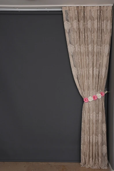 ÇERÇEVELİ  DAMAKS VİZON RENK TEK KANAT Hazır dikilmiş Pileli Fon Perde 300*260 cm - Resim 4