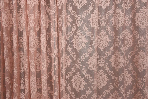 DAMAKS PUDRA  RENK TEK KANAT Hazır dikilmiş Pileli Fon Perde 300*260 cm - Resim 6