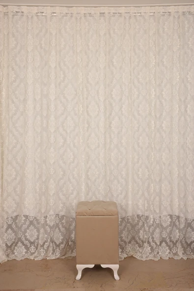 DAMAKS KREM  RENK TEK KANAT Hazır dikilmiş Pileli Fon Perde 300*260 cm ürün görseli