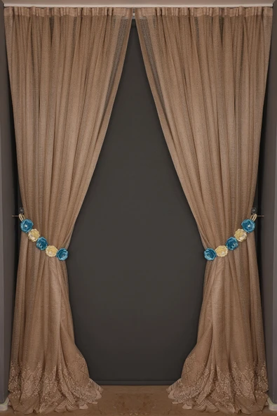 GENİŞ ETEK MODEL VİZON RENK TEK KANAT Hazır Pileli Fon Perde 300*260 ürün görseli 1