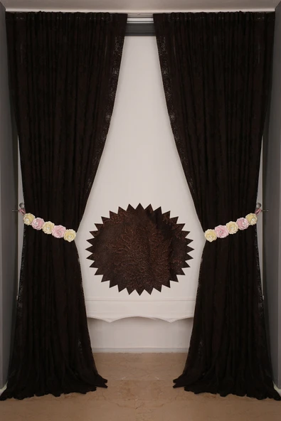 DAMAKS ACI KAHVE  RENK TEK KANAT Hazır dikilmiş Pileli Fon Perde 300*260 cm - Resim 5