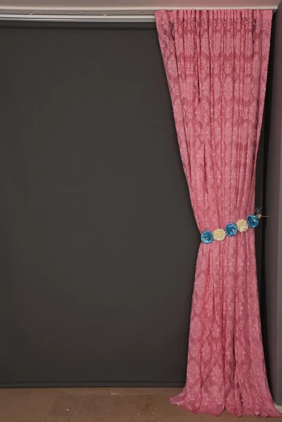 DAMAKS PEMBE RENK TEK KANAT  Hazır dikilmiş Pileli Fon Perde 300*260 cm - Resim 4