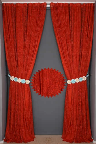 ÖRÜMCEK  MODEL KIRMIZI RENK İP PERDE HAZIR DÜĞMELERİ DİKİLMİŞ İP PERDE 300*270 cm - Resim 8