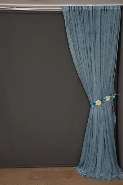 DAR ETEK MODEL MAVİ RENK TEK KANAT Hazır Pileli Fon Perde 300*260 - Resim 4