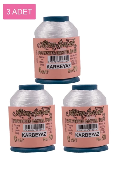 3 Adet Altınbaşak Oya ve Dantel İpi 20 gr - Royaleks - No: K.BEYAZ ürün görseli