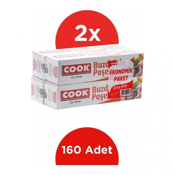 Cook Buzdolabı Poşeti  Orta Boy 24 x 38 cm 2li Paket (160 adet)
