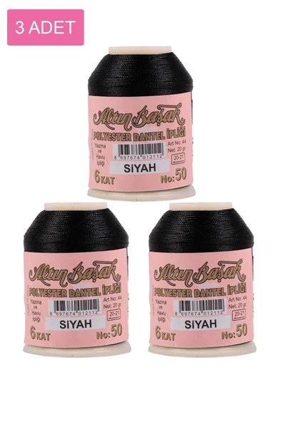 3 Adet Altınbaşak Oya ve Dantel İpi 20 gr - Royaleks - No: SİYAH ürün görseli