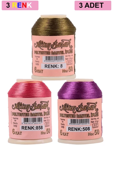 3 Adet Altınbaşak Oya ve Dantel İpi 20 gr - Royaleks - No: 858 - 508 - 008