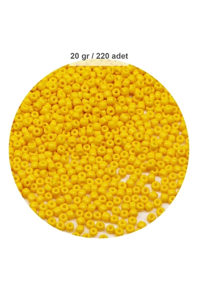 Sarı Renk 4 mm Yaklaşık 220 adet/20 gram Cam Boncuk Oya Yazma Bileklik ve Kolye - 1