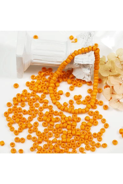 Turuncu Renk 4 mm Yaklaşık 220 adet/20 gram Cam Boncuk Oya Yazma Bileklik ve Kolye - 2
