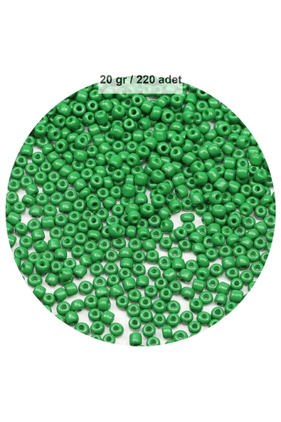 Opak Yeşil Renk 4 mm Yaklaşık 220 adet/20 gram Cam Boncuk Oya Yazma Bileklik ve Kolye - 1