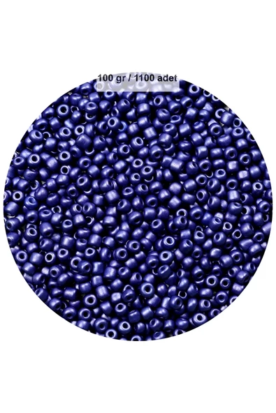 Lacivert Renk 4 mm Yaklaşık 1100 adet / 100 gram Cam Boncuk Oya Yazma Bileklik ve Kolye - 1