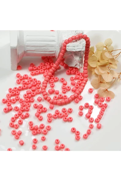 Pembe Renk 4 mm Yaklaşık 1100 adet / 100 gram Cam Boncuk Oya Yazma Bileklik ve Kolye - 3