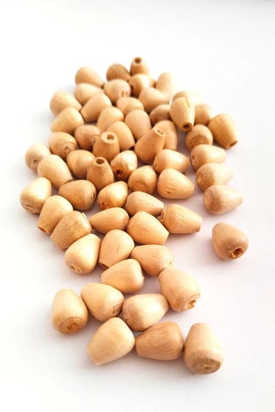20 Gr (55 Adet) Ahşap Boncuk 12 mm boy x 10 mm en Doğal Ahşap Makrome El İşi Çanta - 2