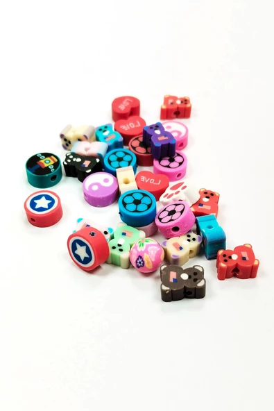 90 Adet 10 mm Polimer Kil Fimo Boncuk Takı Bileklik + 5 Metre Misina Hediye - Yin Yang - Karışık - Limon - Resim 3