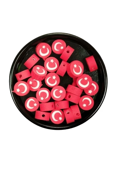 90 Adet 10 mm Polimer Kil Fimo Boncuk Takı Bileklik + 5 Metre Lastikli Misina Hediye - Türk Bayrağı - 3
