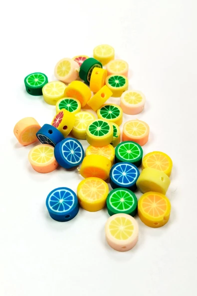 30 Adet 10 mm Polimer Kil Fimo Boncuk Takı Bileklik + 1 Metre Lastikli Misina Hediye - Renkli Limon - 2