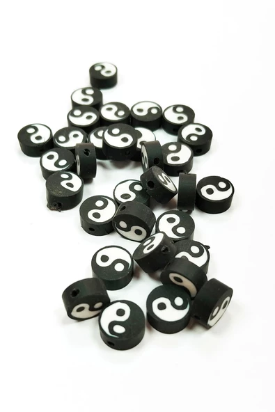 90 Adet 10 mm Polimer Kil Fimo Boncuk Takı Bileklik + 5 Metre Misina Hediye - Ayıcık - Bayrak - Yin Yang - 4