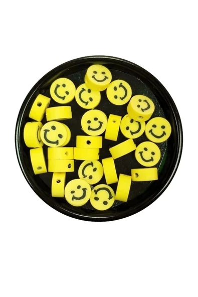 90 Adet 10 mm Polimer Kil Fimo Boncuk Takı Bileklik + 5 Metre Lastikli Misina Hediye - Gülen Yüz Smile - 3