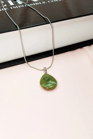 Akuamarin Doğal Taşı Zincirli El Yapımı Kolye Uç: 3 cm Zincir: 20 cm Kutulu - Resim 6