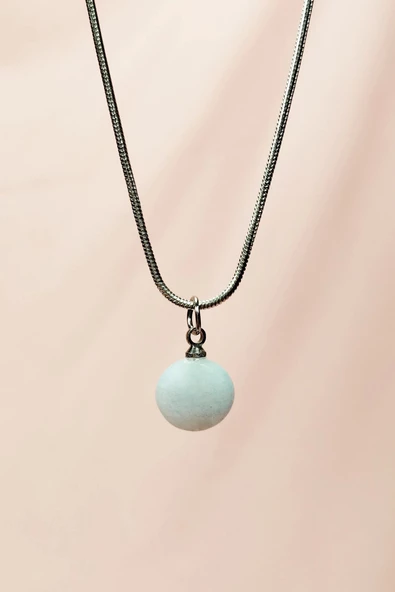 Kalsedon Doğal Taşı Zincirli El Yapımı Kolye Uç: 1,5 cm Zincir: 20 cm Kutulu - Resim 3