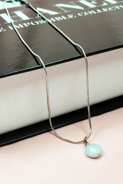 Kalsedon Doğal Taşı Zincirli El Yapımı Kolye Uç: 1,5 cm Zincir: 20 cm Kutulu - Resim 6