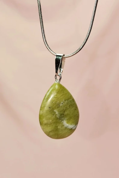 Akuamarin Doğal Taşı Zincirli El Yapımı Kolye Uç: 3 cm Zincir: 20 cm Kutulu - Resim 3