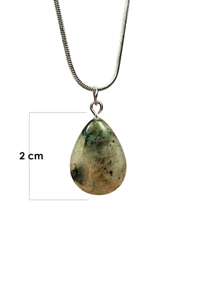 Labradorit Doğal Taşı Zincirli El Yapımı Kolye Uç: 2 cm Zincir: 20 cm Kutulu - 2
