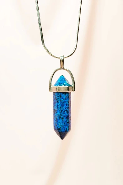 Labradorit Doğal Taşı Zincirli El Yapımı Tasarımlı Kolye Uç: 3,5 cm Zincir: 20 cm Kutulu ürün görseli