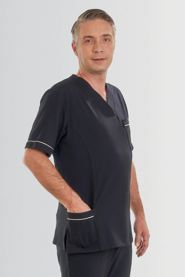 V YAKA DOKTOR ÖNLÜĞÜ ECZACI ÖNLÜĞÜ LABORANT ÖNLÜĞÜ HEMŞİRE ÖNLÜĞÜ ESTETİSYEN ÖNLÜĞÜ LACİVERT KISA KOL ERKEK ÖNLÜK - 5