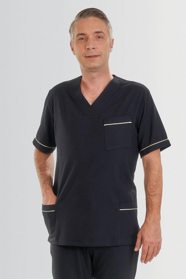 V YAKA DOKTOR ÖNLÜĞÜ ECZACI ÖNLÜĞÜ LABORANT ÖNLÜĞÜ HEMŞİRE ÖNLÜĞÜ ESTETİSYEN ÖNLÜĞÜ LACİVERT KISA KOL ERKEK ÖNLÜK - 6