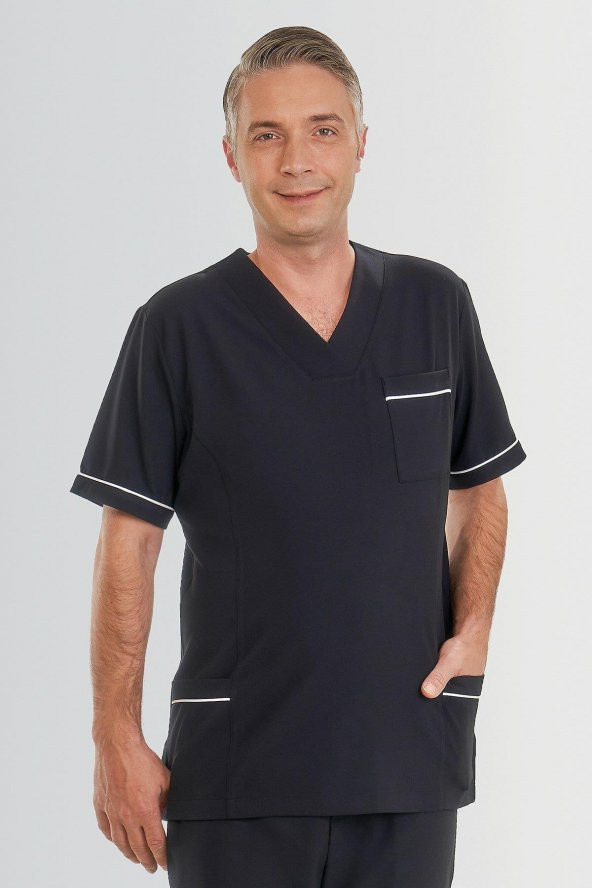 V YAKA DOKTOR ÖNLÜĞÜ ECZACI ÖNLÜĞÜ LABORANT ÖNLÜĞÜ HEMŞİRE ÖNLÜĞÜ ESTETİSYEN ÖNLÜĞÜ LACİVERT KISA KOL ERKEK ÖNLÜK - 8