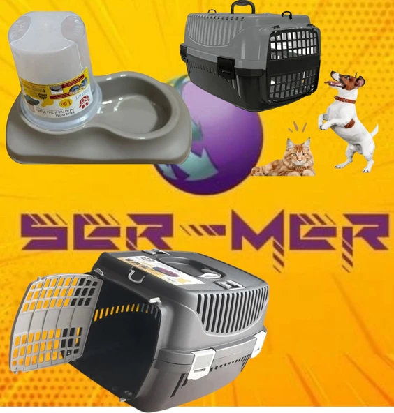 2 li set 8.10 kg taşıma kapasiteli kedi ve köpek taşıma çantası 1.5 litre mama ve su kabı - 2