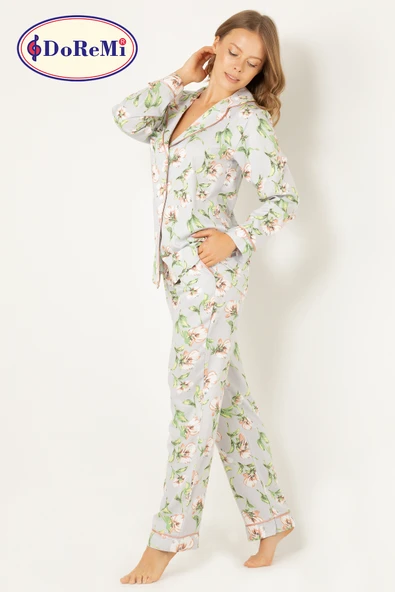 DoReMi Çiçekli Doğal Viskon Soft Yumuşak Düğmeli Pijama Takımı - Resim 11