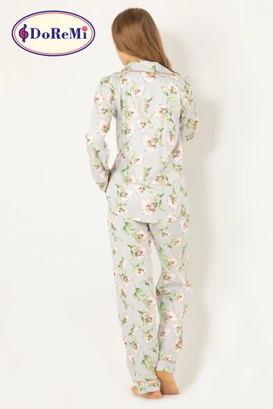 DoReMi Çiçekli Doğal Viskon Soft Yumuşak Düğmeli Pijama Takımı - Resim 12