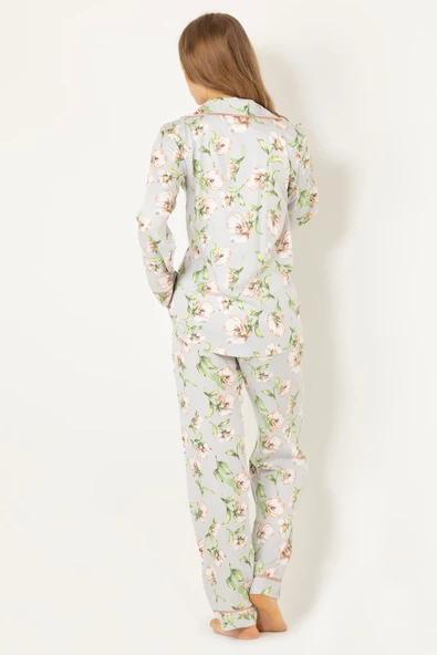 DoReMi Çiçekli Doğal Viskon Soft Yumuşak Düğmeli Pijama Takımı - Resim 6