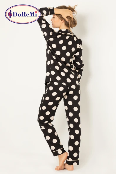 DoReMi Puantiyeli Doğal Viskon Soft Yumuşak Düğmeli Pijama Takımı - Resim 12