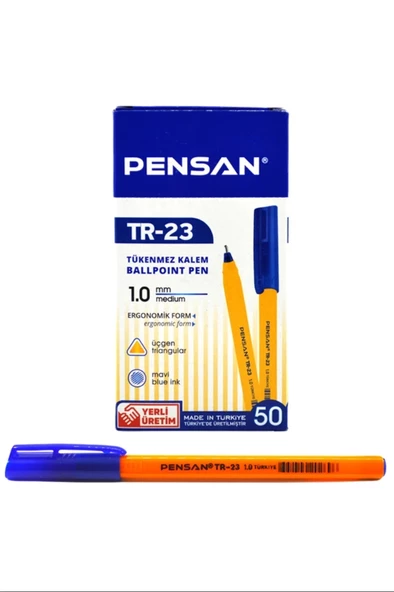 Pensan Tükenmez Kalem Üçgen Mavi 50'li - Ürün Kodu : PEN.PE02023TKMAVİ50